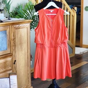 Athleta Venture Out Athleisure Dress  Vermillion Orange Built-in Shorts Sz 12